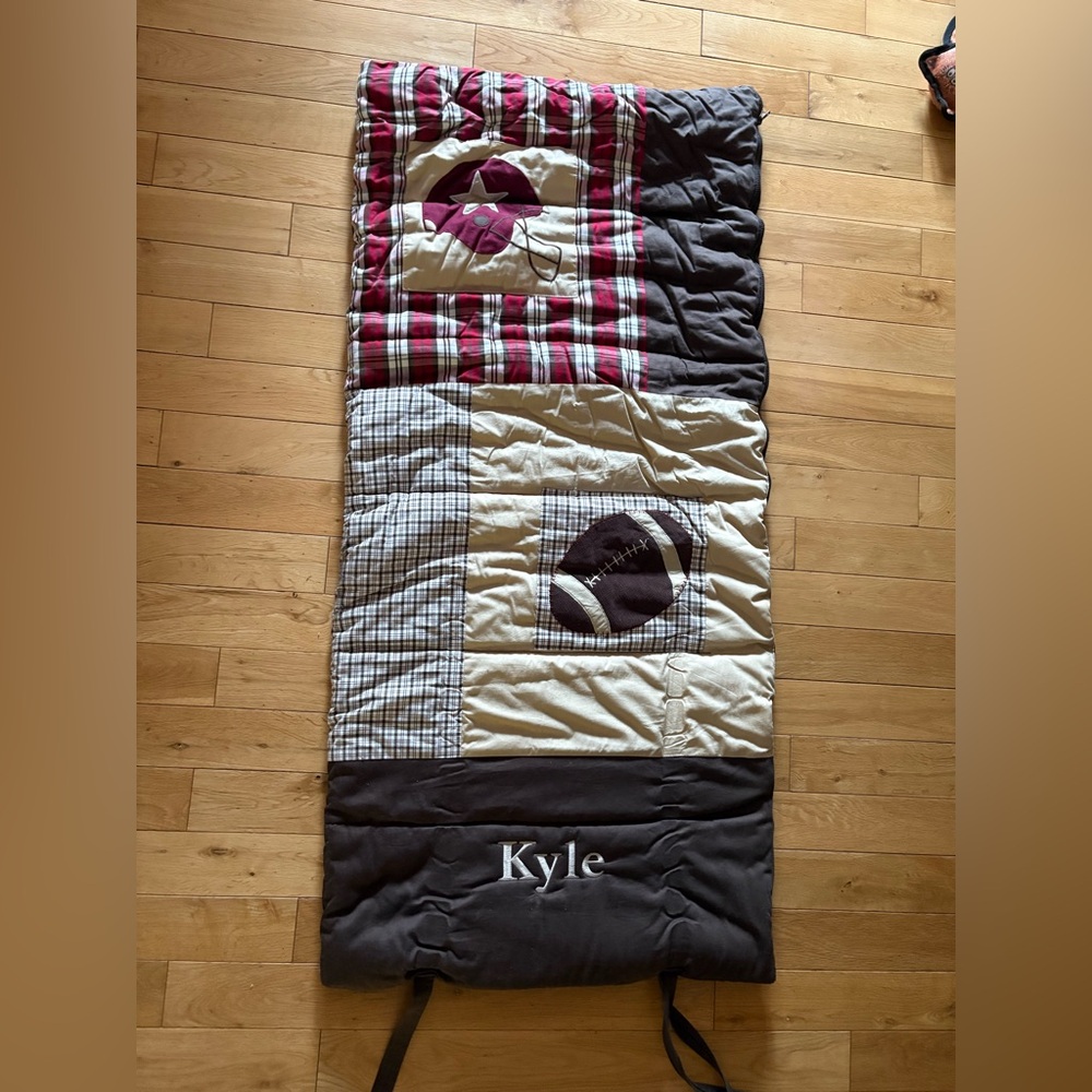 Pottery Barn Kids "Kyle" football themed sleeping bag